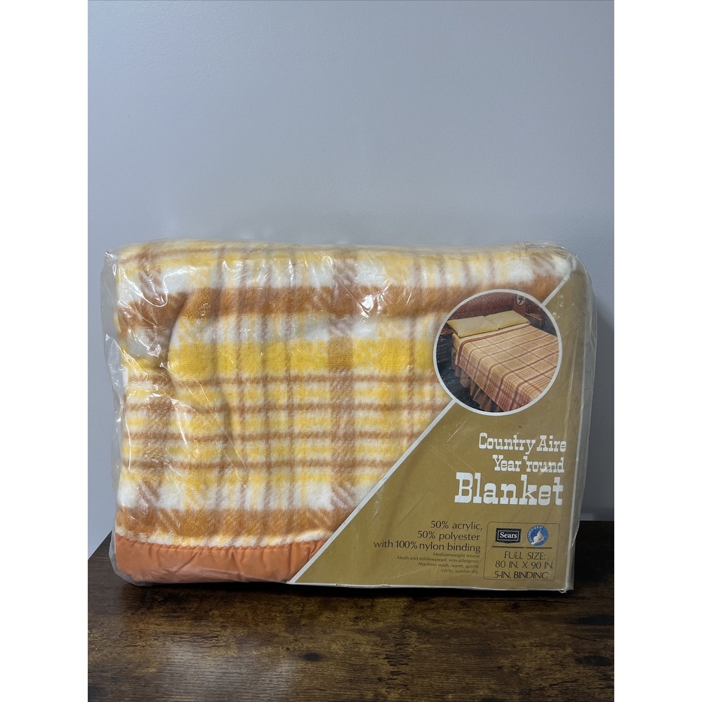 VTG NEW Sears Country Aire Year Round FULL Blanket ~ Autumn Spice/Gold Plaid